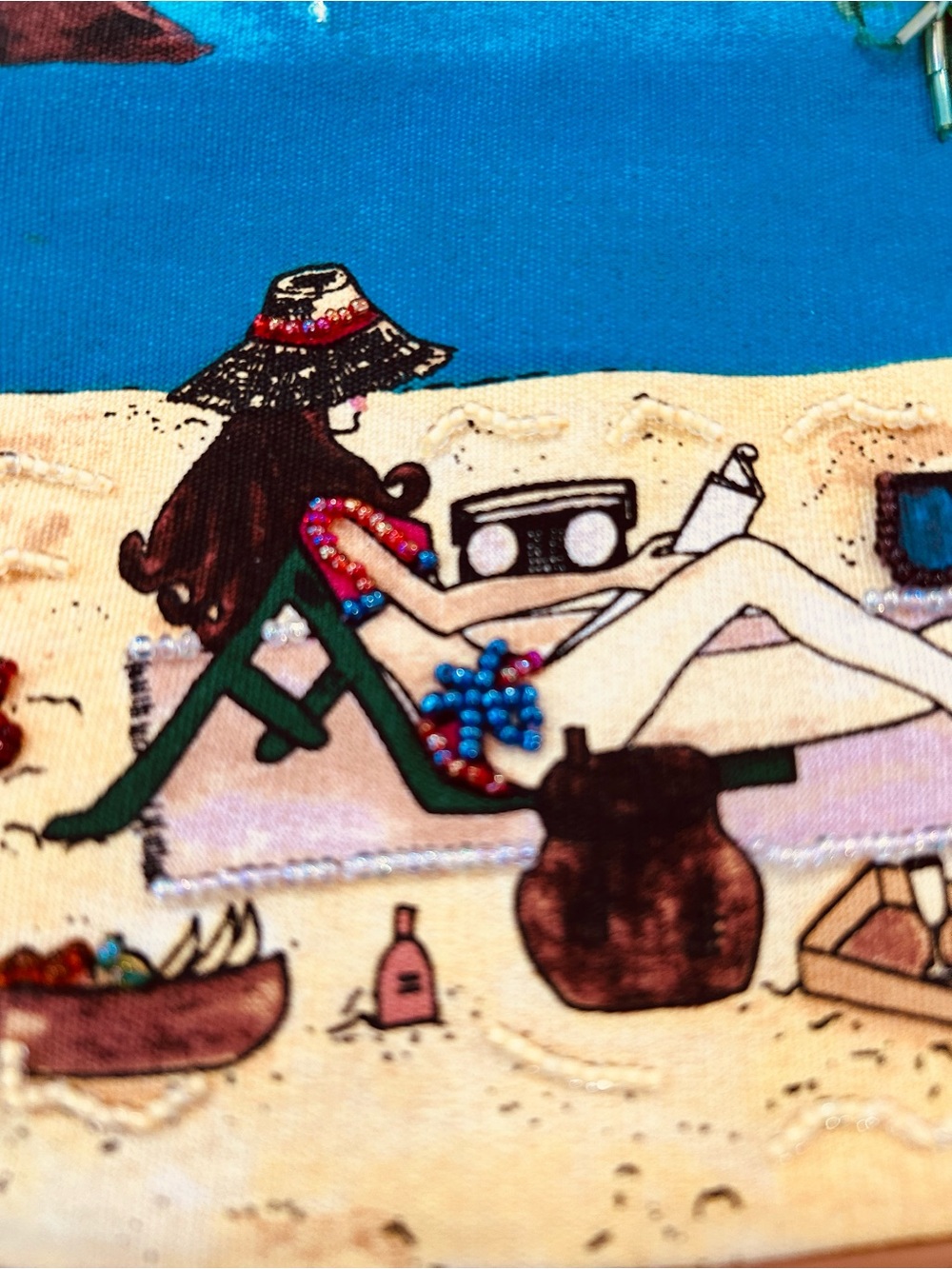Beach Illustration Mini Crossbody Bag in Blue and Tan - Picture 6 of 7